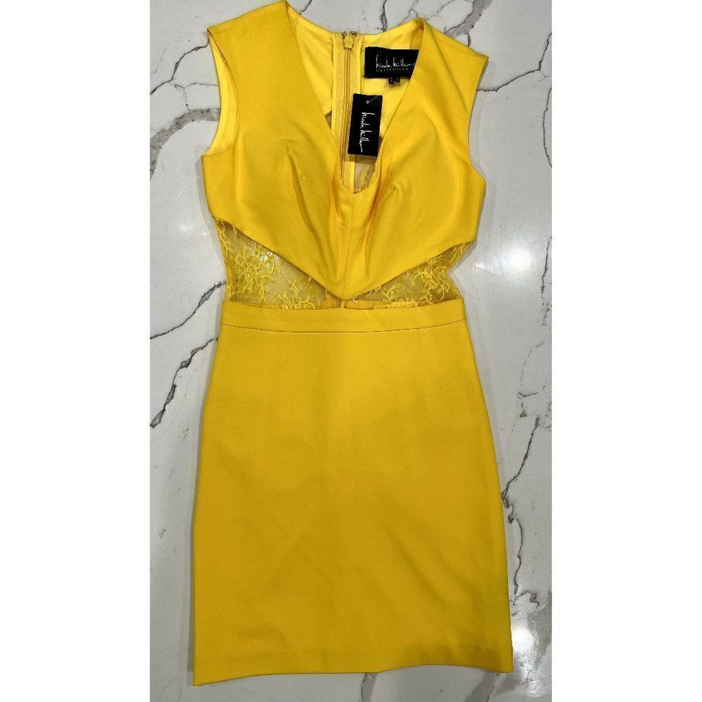 Nicole Miller Collection NWT Lace Cutout Minidress in Yellow Size 0 - Picture 2 of 8